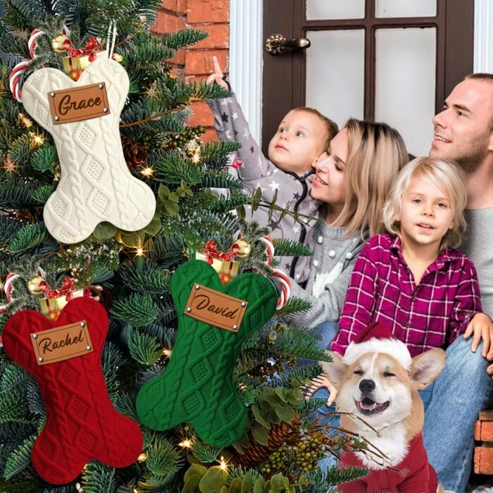 MATONGO Personalized Pet Dog Christmas Stocking, Custom Bone Knit Christmas Stocking Large 16.5 Inch with Laser Engraving Name, Customized Xmas Stocking, Gifts for Family Kids-Set of 3 - Image 5