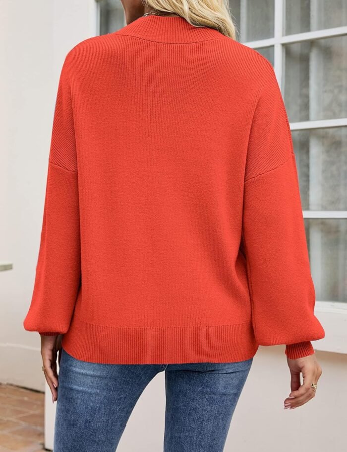 ZESICA Women's 2024 Casual Turtleneck Long Lantern Sleeve Oversized Ribbed Knit Pullover Sweater Jumper Top - Image 4