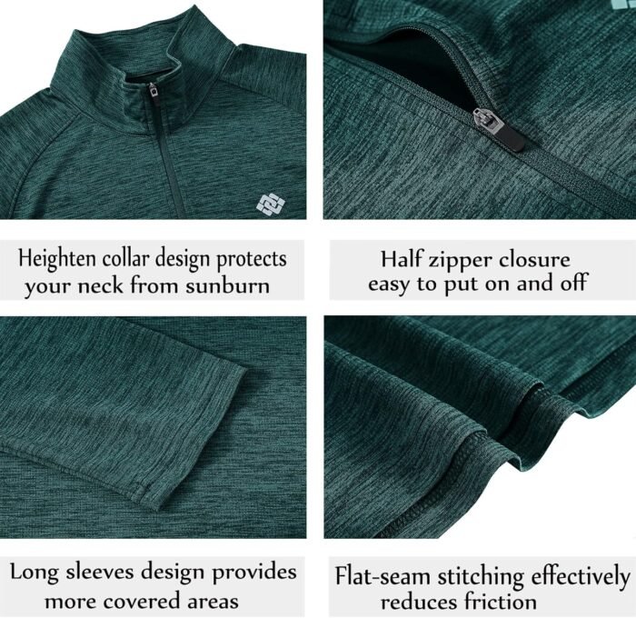 MoFiz Men's Half Zip Running Pullover Long Sleeve Golf Polo Shirt Quick Dry UPF 50+ Sun Protection Hiking Fishing Sports Top - Image 4