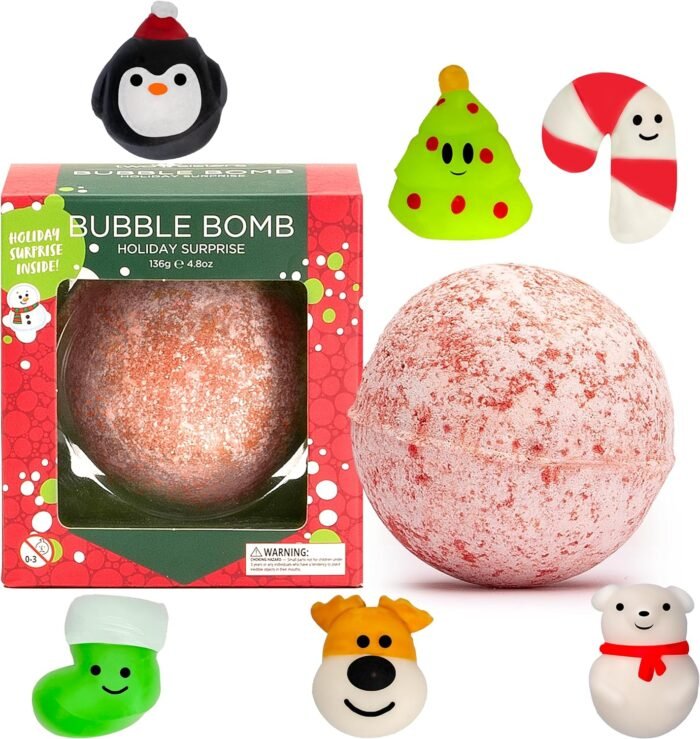 Christmas Bath Bomb for Kids with Surprise Bath Toys Inside (Gift Set) - Christmas Gifts & Stocking Stuffers for Kids, Boys and Girls - Holiday Bubble Bath with Cheerful Scent, USA Made by Two Sisters
