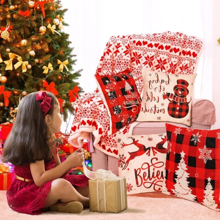 Christmas Pillow Covers 18×18 Inch Set of 4 Farmhouse Christmas Pillow Covers Christmas Pillow Cases for Sofa Couch Christmas Decorations Throw Pillow Covers - Image 6