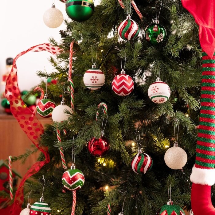 Valery Madelyn Christmas Ornaments Tree Decorations, 30ct Red Green White Shatterproof Christmas Ball Ornaments Set, 2.36 Inch Decorative Hanging Ornament Bulk for Xmas Holiday Party Decor - Image 6
