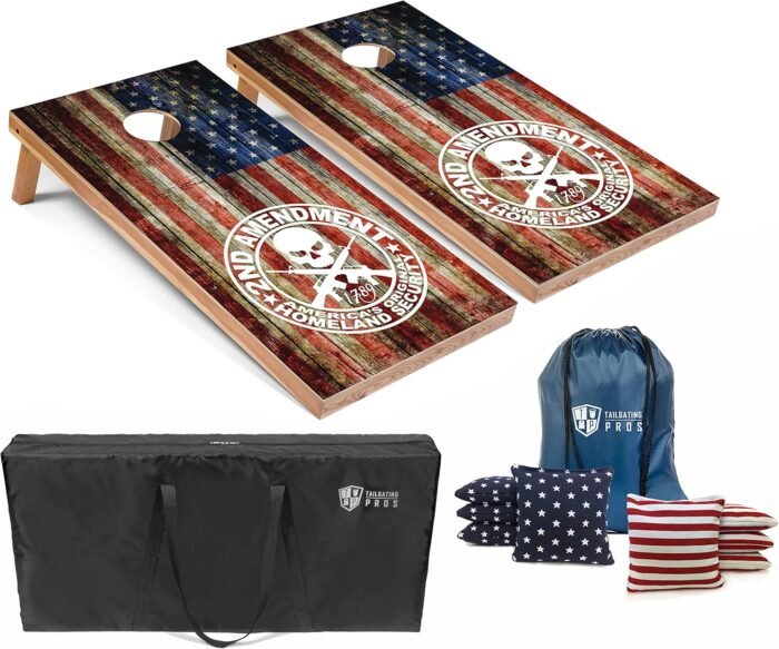 Tailgating Pros American Themed Lightweight Corn Hole Board Set w/Bean Bags and Carrying Case - 4'x2' Cornhole Toss