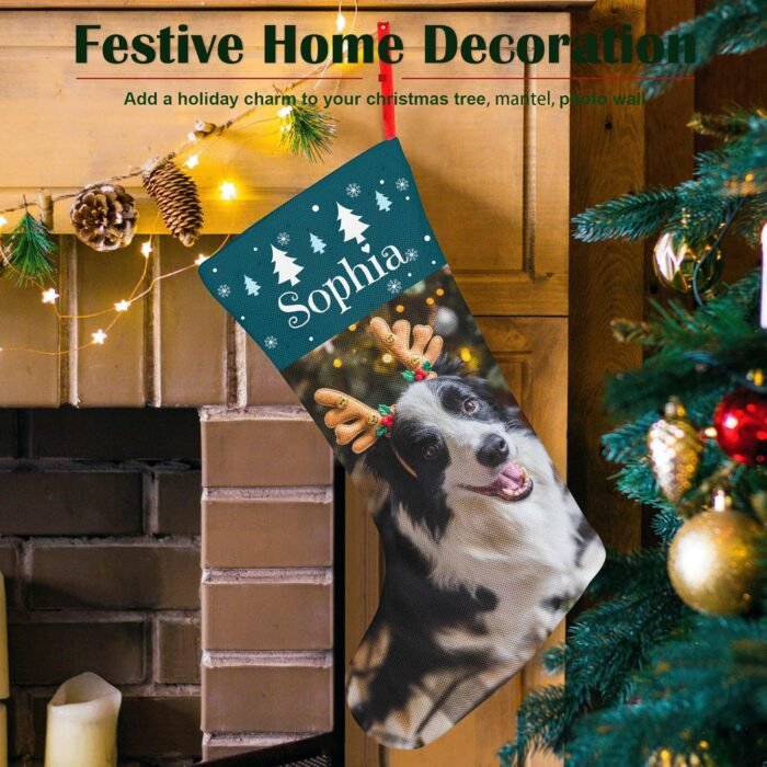 Easycosy Dog Christmas Stockings for 18.1" Personalized Pet Photo Name Custom Xmas Gifts Holiday Party Family Decoration - Image 4