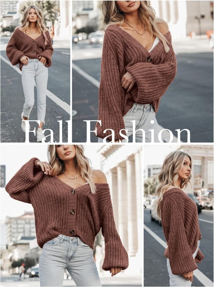 PRETTYGARDEN Women's Chunky Knit Open Front Sweater Long Sleeve Button Loose Short Cardigan Outerwear Coats - Image 8