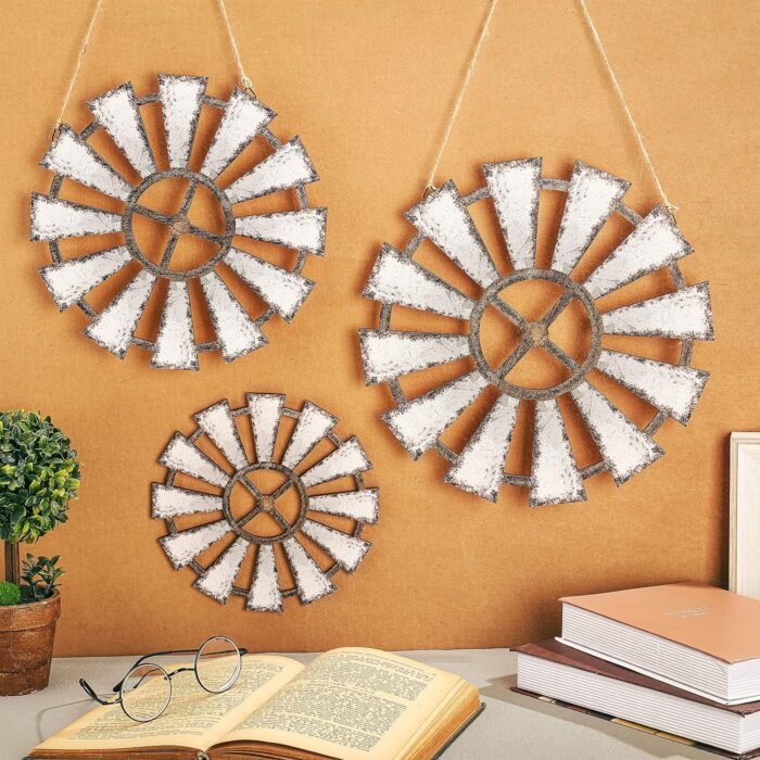 Yookeer 3 Pcs Wood Windmill Wall Decor Farmhouse Wall Decor Hanging Decoration Wooden Windmill Kitchen Decor Rustic Wall Decor Living Room Sculpture Art for Bedroom Nursery Home Decor(Farmhouse) - Image 2