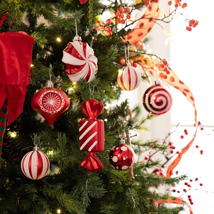 Valery Madelyn Christmas Ornaments Set, 108ct Candy Cane Red and White Shatterproof Christmas Tree Decorations Ball Ornaments Bulk, Decorative Hanging Ornaments for Xmas Trees Holiday Party Decor - Image 2