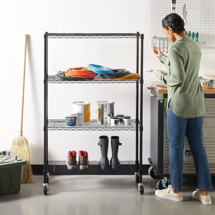 Amazon Basics 4-Shelf Adjustable Heavy Duty Steel Wire Rack Storage Shelving Organizer for Kitchen, Garage, 36" L x 14" W x 54" H, Black - Image 6