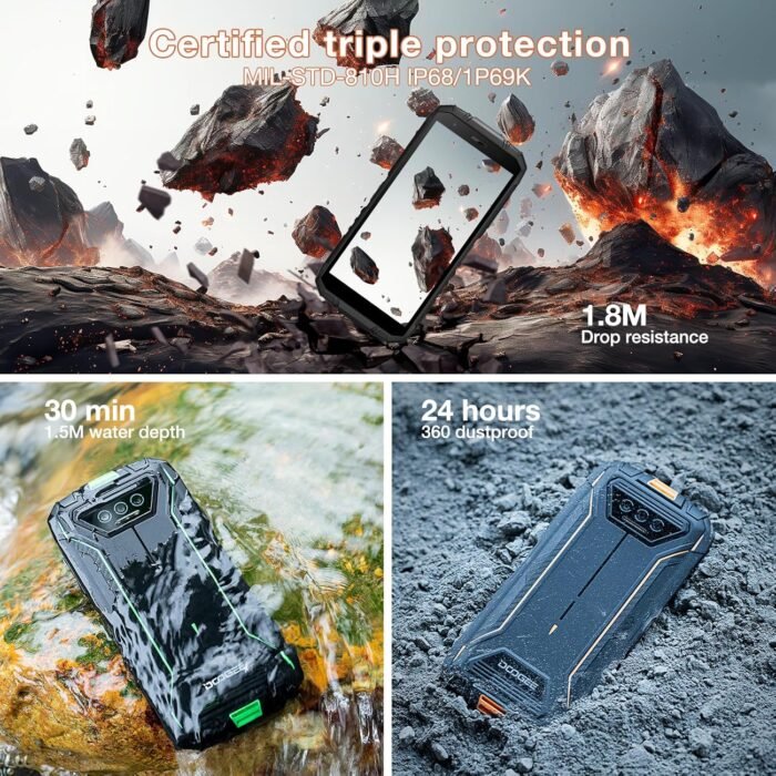 DOOGEE S41T Rugged Smartphone Unlocked 2024,Android 14,6300mAh Battery,8GB+64GB,4G Dual Sim Rugged Phone,13MP Camera,IP68 Waterproof Cell Phone,Face Unlock,NFC T-Mobile,Green - Image 6