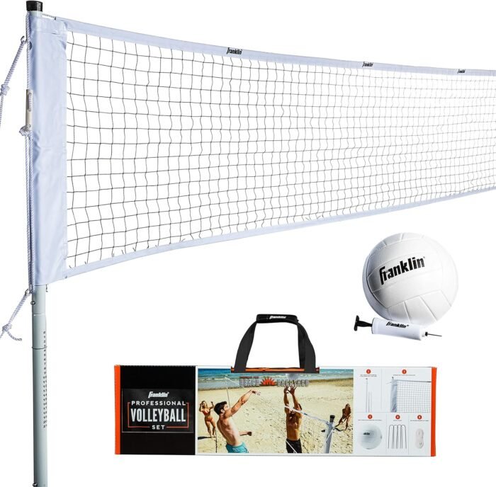 Franklin Sports Outdoor Volleyball Net Sets - Beach + Backyard Portable Volleyball Net with Poles - Complete Outdoor Volleyball Sets with Net + Volleyball Included