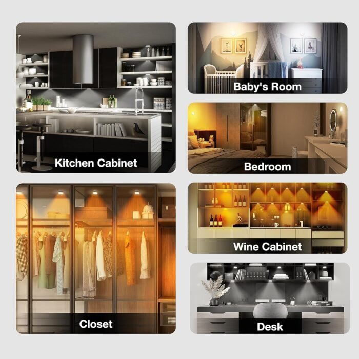 Wireless LED Puck Light with Remote,3 Color Temperatures Dimmable Under Cabinet, Closet Light, Rechargeable Under Counter Lighting,Stick On Lights for Bar,Hallway, Stairway,Kitchen (3 Pack CCT) - Image 5