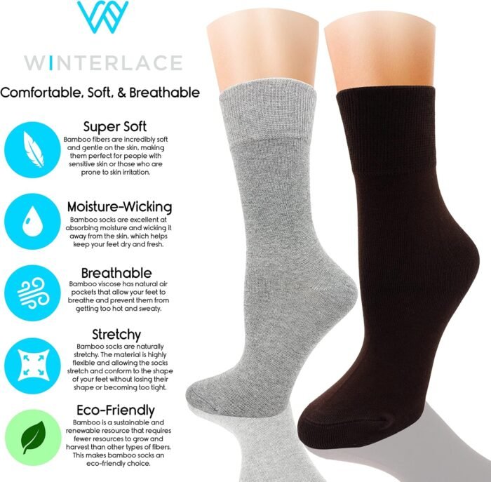 Winterlace Womens Soft Bamboo Rayon Viscose Dress Socks, 6 Pairs Trouser Socks Premium Thin Crew Socks Bulk Pack - Image 2