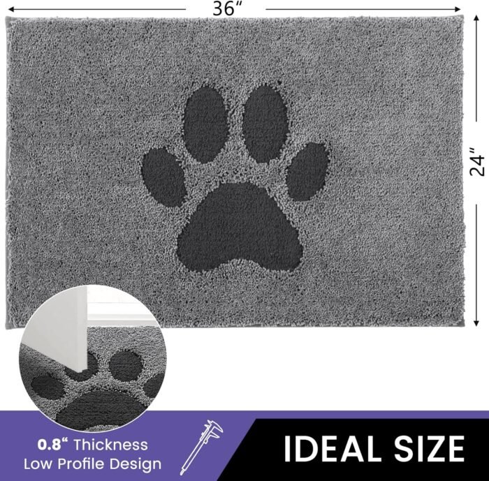Door Mat Indoor, Dog Mats for Muddy Paws Super Absorbent, Low-Profile Entryway Rug with Non-Slip Backing, Washable Dirty Trapper Inside Entrance Doormat for Shoes, 24" x 36", Gray - Image 2