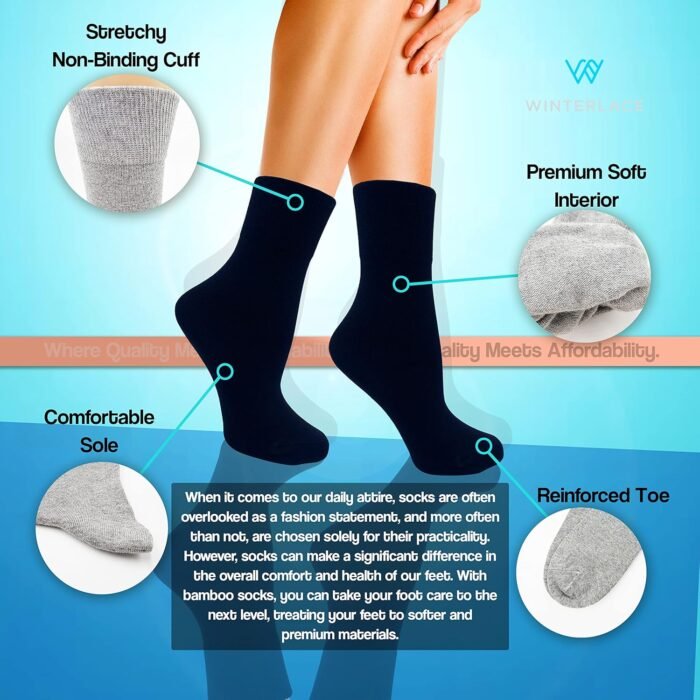 Winterlace Womens Soft Bamboo Rayon Viscose Dress Socks, 6 Pairs Trouser Socks Premium Thin Crew Socks Bulk Pack - Image 4