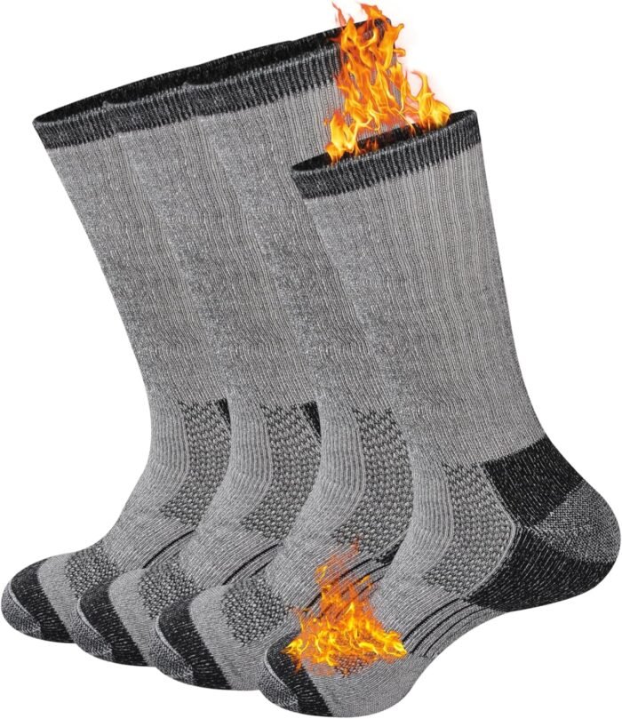 GKX Men's Merino Wool Moisture Wicking Outdoor Hiking Heavy Duty Work Cushion Crew Socks