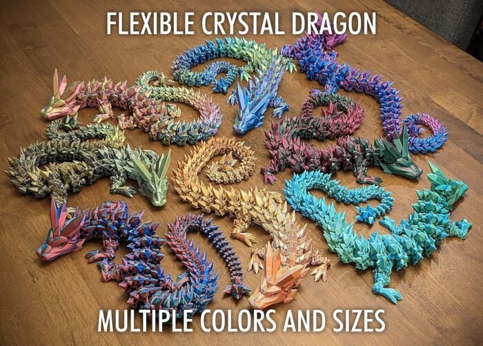 Medium 12" Articulated Crystal Dragon - Multi Color 3D Printed Plastic Dragon Figure - Rainbow Pearlescent Colors - Interlocked Body Segments and Legs (Medium 12", Dark Rainbow) - Image 3