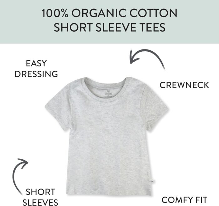 HonestBaby Multipack Short Sleeve T-Shirt Tee 100% Organic Cotton Infant Baby, Toddler, Little Kids Boys, Girls, Unisex - Image 4