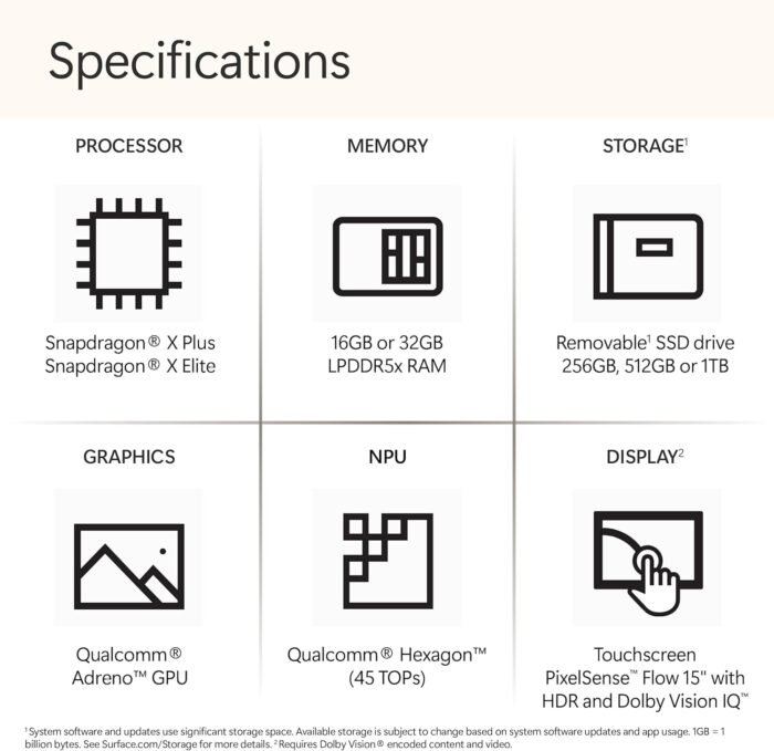 Microsoft Surface Laptop (2024), Windows 11 Copilot+ PC, 13.8" Touchscreen Display, Snapdragon X Elite (12 core), 16GB RAM, 1TB SSD Storage, Platinum - Image 2