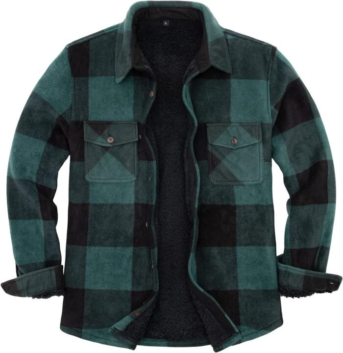 ZENTHACE Men's Warm Sherpa Lined Fleece Plaid Flannel Shirt Jacket(All Sherpa Fleece Lined)