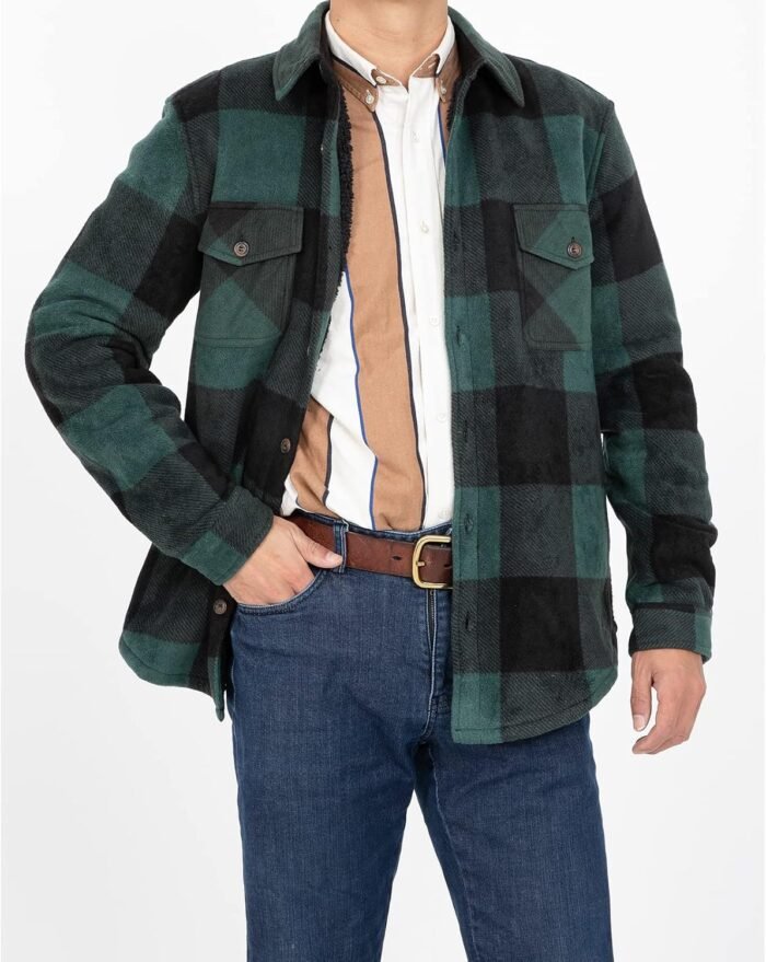 ZENTHACE Men's Warm Sherpa Lined Fleece Plaid Flannel Shirt Jacket(All Sherpa Fleece Lined) - Image 3