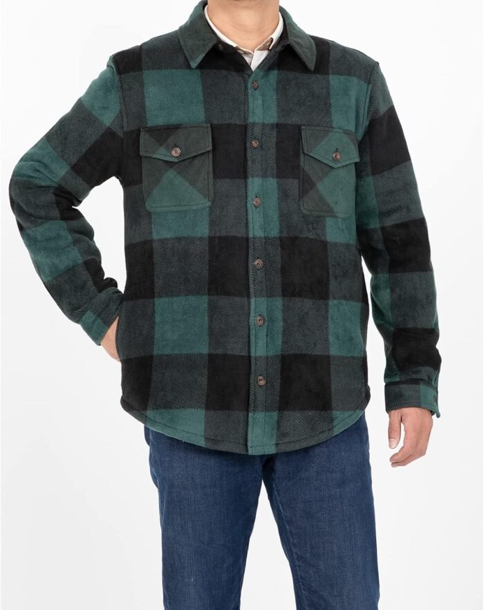 ZENTHACE Men's Warm Sherpa Lined Fleece Plaid Flannel Shirt Jacket(All Sherpa Fleece Lined) - Image 5