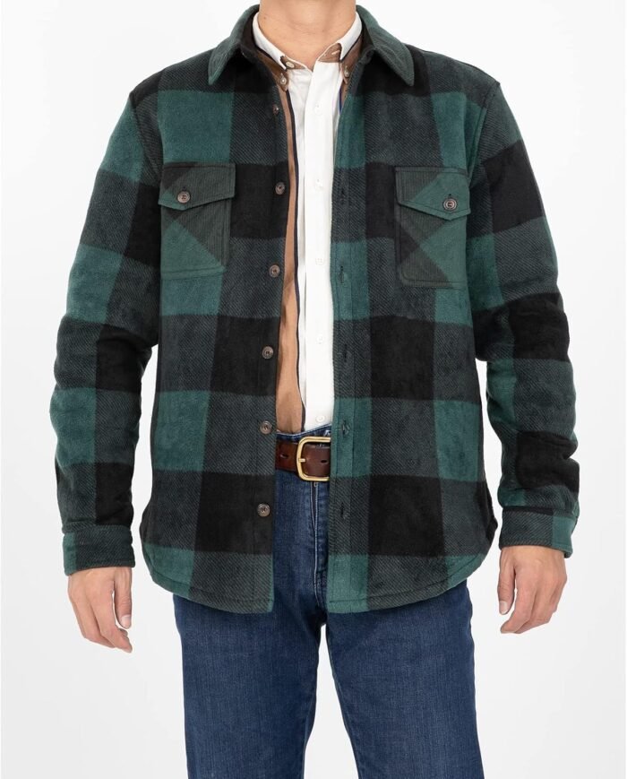 ZENTHACE Men's Warm Sherpa Lined Fleece Plaid Flannel Shirt Jacket(All Sherpa Fleece Lined) - Image 6