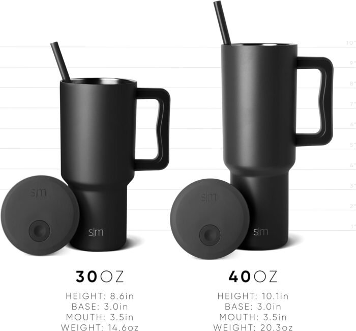 Simple Modern 40 oz Tumbler with Handle and Straw Lid | Insulated Cup Reusable Stainless Steel Water Bottle Travel Mug Cupholder Friendly | Gifts for Women Him Her | Trek Collection | Midnight Black - Image 6