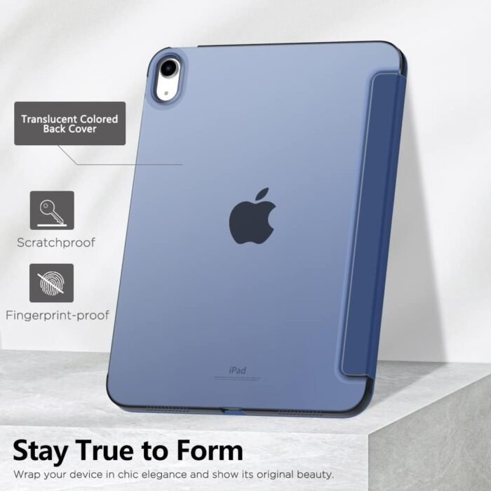 MoKo Case for iPad 10th Generation 10.9 inch 2022, Slim Stand Protective Cover with Hard PC Translucent Back Shell Cover for iPad 10th Gen 2022, Support Touch ID, Auto Wake/Sleep, Navy Blue - Image 6