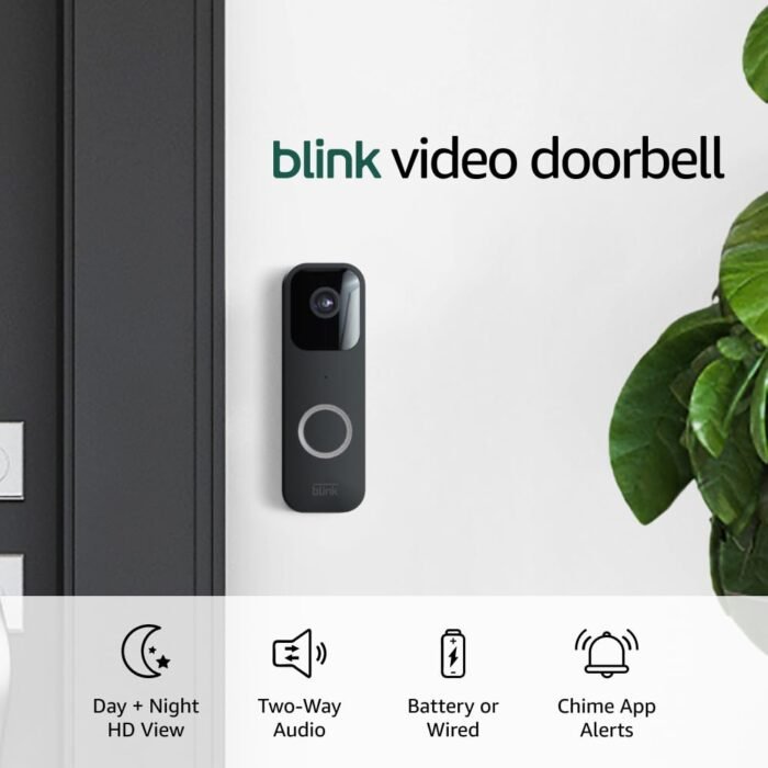 Blink Video Doorbell (Black) + Mini Camera with Sync Module 2 (White) | Two-Way Audio, HD Video, Motion and Chime Alerts | Alexa Enabled