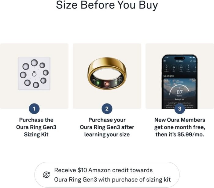 Oura Ring Gen3 Horizon - Gold - Size 8 - Smart Ring - Size First with Oura Ring Gen3 Sizing Kit - Sleep Tracking Wearable - Heart Rate - Fitness Tracker - 5-7 Days Battery Life - Image 3
