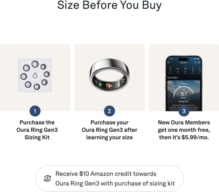 Oura Ring Gen3 Horizon - Silver - Size 9 - Smart Ring - Size First with Oura Ring Gen3 Sizing Kit - Sleep Tracking Wearable - Heart Rate - Fitness Tracker - 5-7 Days Battery Life - Image 3