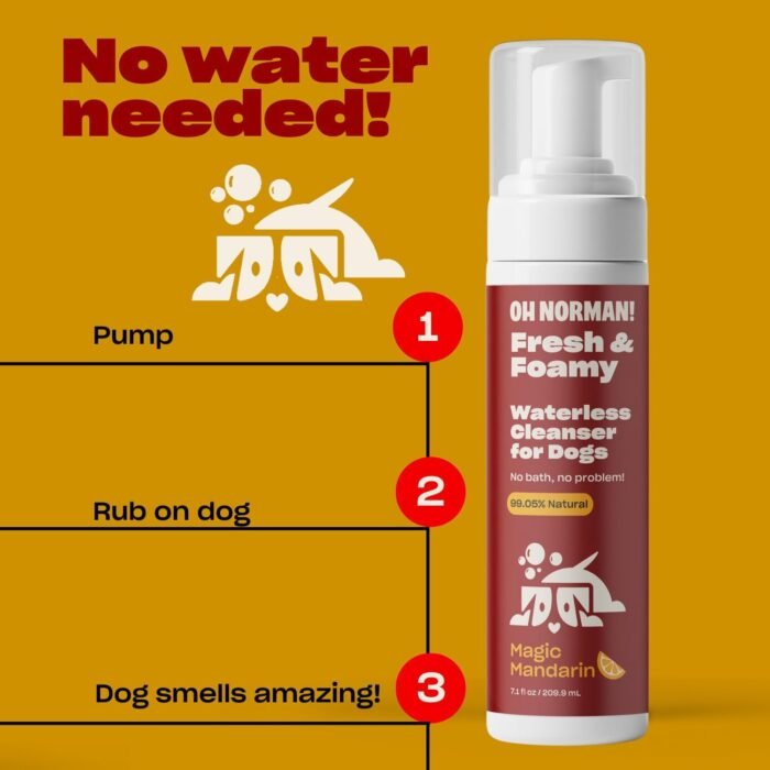 Fresh and Foamy Waterless Shampoo by Kaley Cuoco, No Rinse Dry Shampoo for Dogs, Magic Mandarin Scent, Hypoallergenic, Cruelty-Free, 7.1 Fl Oz - Image 3