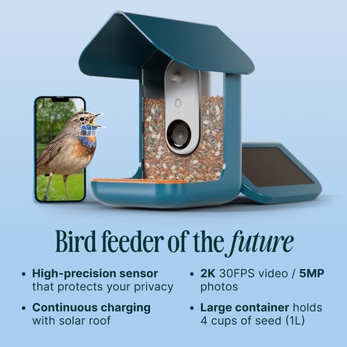 BIRD BUDDY® Original Solar Bird Feeder with Camera - AI Bird Species Identification, 5MP Photos, 2K HD+ Video Live Stream Camera, Solar-Powered Charging, 2.8in Focus - Blue - Image 8