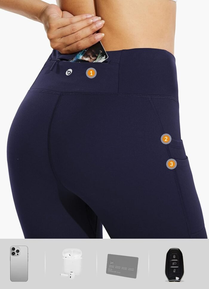 BALEAF Women's Fleece Lined Leggings Water Resistant Thermal Winter Warm Tights High Waisted with Pockets Running Gear - Image 5