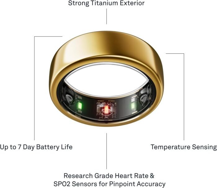 Oura Ring Gen3 Horizon - Gold - Size 8 - Smart Ring - Size First with Oura Ring Gen3 Sizing Kit - Sleep Tracking Wearable - Heart Rate - Fitness Tracker - 5-7 Days Battery Life - Image 8
