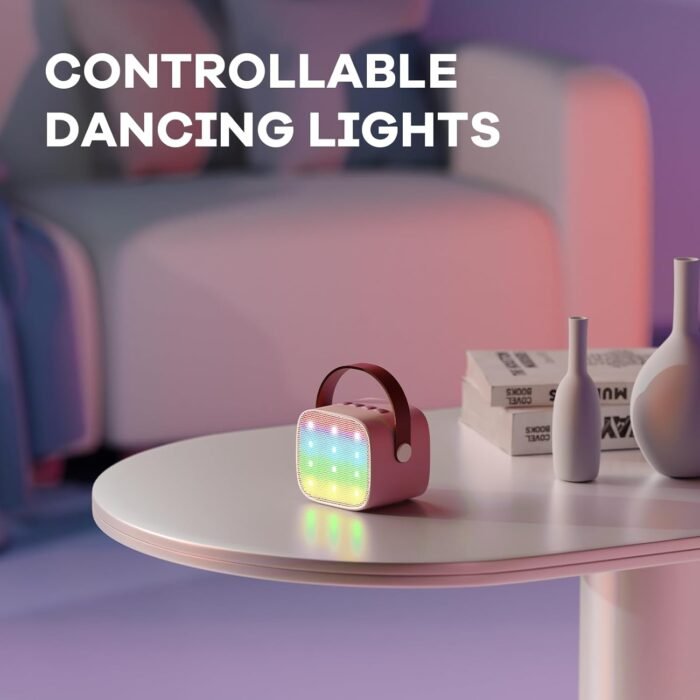 YLL Mini Karaoke Machine for Kids Adults, Portable Bluetooth Speaker with 2 Wireless Microphones, Christmas Birthday Gifts Toys for Girls Ages 4, 5, 6,7, 8,9,10,11,12+ Years Old Toddler (Lightpink) - Image 7