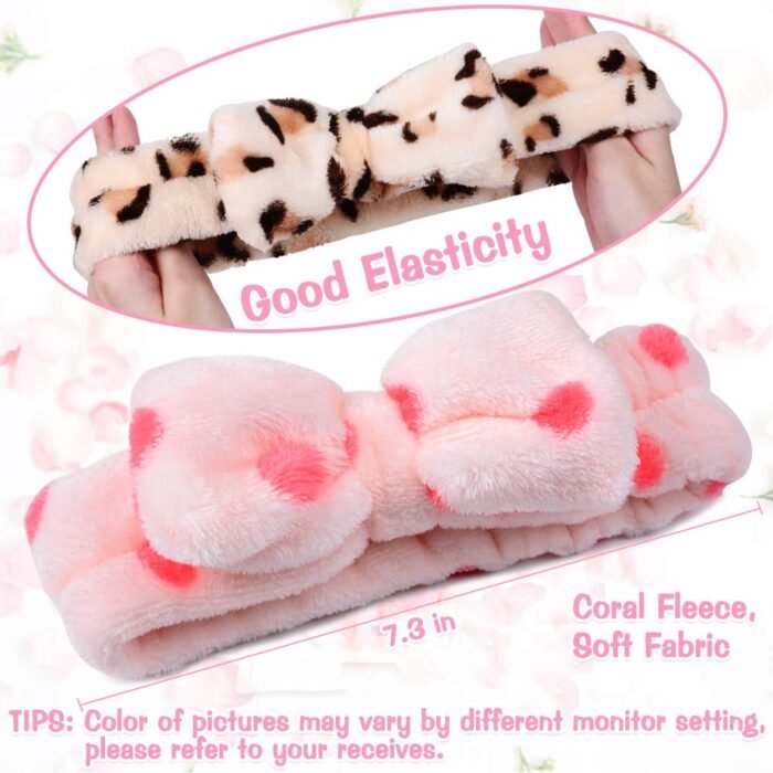 UMIKU 8 Pack Spa Headband for Women, Facial Makeup Headband Soft Coral Fleece Cosmetic Headband for Women Girls Bow Hair Band Head Wraps for Washing Face Mask Spa Shower Gifts - Image 5