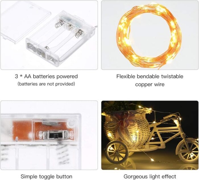 Ariceleo Led Fairy Lights Battery Operated, 1 Pack Mini Battery Powered Copper Wire Starry Fairy Lights for Bedroom, Christmas, Parties, Wedding, Centerpiece, Decoration (5m/16ft Warm White) - Image 2