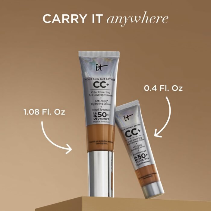 IT Cosmetics Your Skin But Better CC+ Cream - Color Correcting Cream, Full-Coverage Foundation, Hydrating Serum & SPF 50+ Sunscreen - Natural Finish - 1.08 fl oz - Image 8