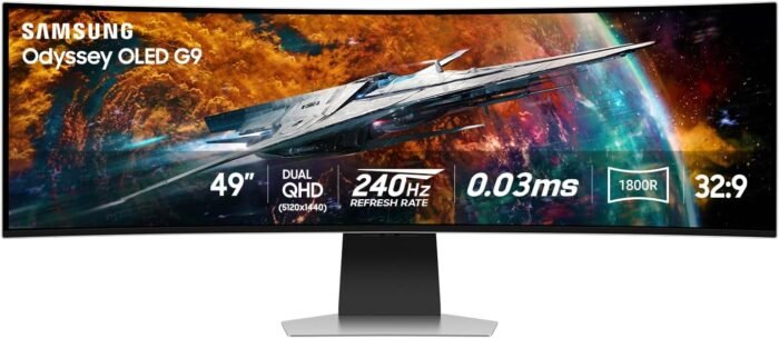 Samsung 49" Odyssey OLED G9 (G95SC) Series Curved Smart Gaming Monitor, 240Hz, 0.03ms, AMD Freestyle Premium Pro, G-Sync Compatible, Dual QHD, Neo Quantum Processor Pro, LS49CG954SNXZA, 2023