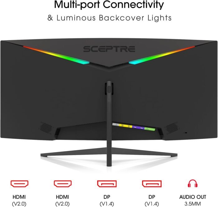 Sceptre 34-Inch Curved Ultrawide WQHD Monitor 3440 x 1440 R1500 up to 165Hz DisplayPort x2 99% sRGB 1ms Picture by Picture, Machine Black 2023 (C345B-QUT168) - Image 7