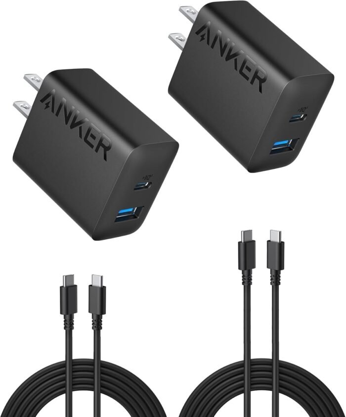 Anker iPhone 16 Charger, USB C Charger Block, 2-Pack 20W Fast Wall Charger for 16/16 Pro/Pro Max / iPad Pro and More, with 2 Pack 5 ft USB-C Cable
