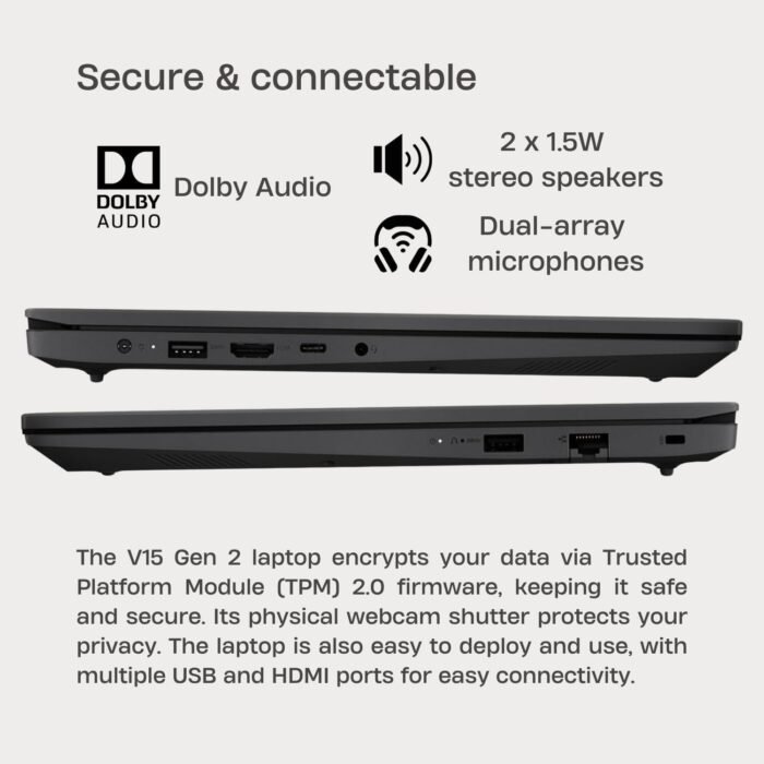 Lenovo V15 G2 Laptop, 15.6" FHD Screen, Intel Dual-core Processor, 16GB RAM, 1TB SSD, Webcam, HDMI, Wi-Fi, Windows 11 Home, Black - Image 4