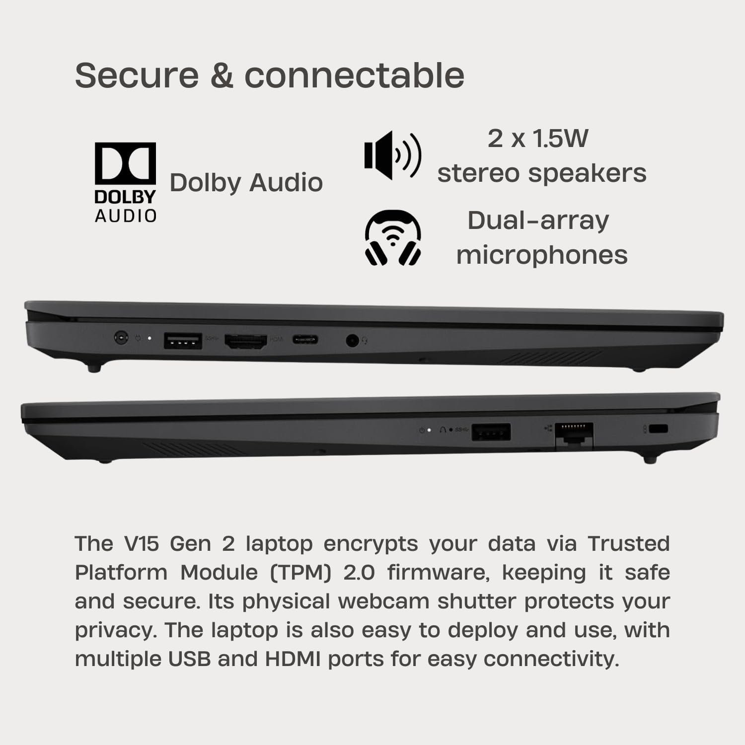 Lenovo V15 G2 Laptop, 15.6" FHD Screen, Intel Dual-core Processor, 16GB RAM, 1TB SSD, Webcam, HDMI, Wi-Fi, Windows 11 Home, Black - Image 4