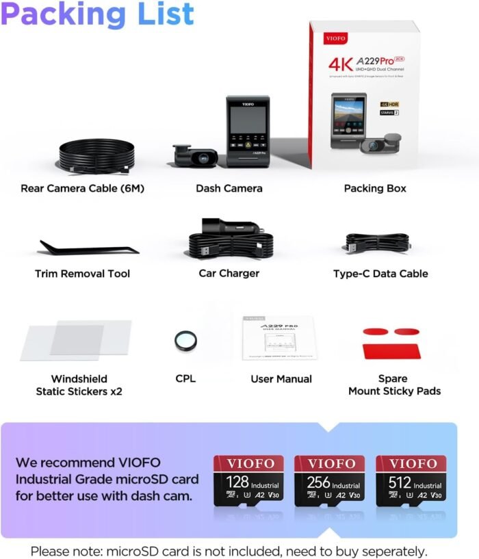VIOFO A229 Pro 4K HDR Dash Cam, Dual STARVIS 2 IMX678 IMX675, 4K+2K Front and Rear Car Camera, 2 Channel with HDR, Voice Control, 5GHz WiFi GPS, Night Vision 2.0, 24H Parking Mode, Support 512GB Max - Image 8