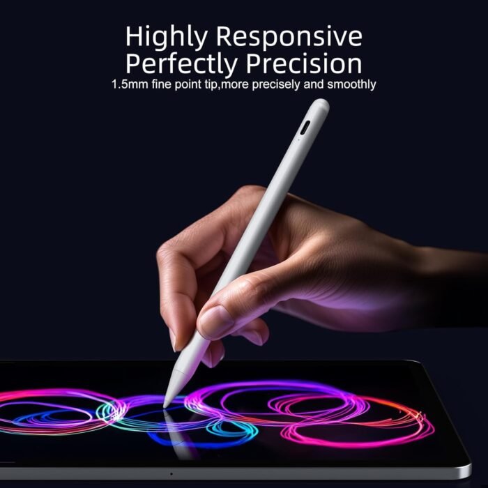 Stylus Pen for iPad 9th&10th Generation-2X Fast Charge Active Pencil Compatible with 2018-2024 Apple iPad Pro 11"/12.9"/M4, iPad Air 3/4/5/M2, iPad 6-10, iPad Mini 5/6 Gen-White - Image 2