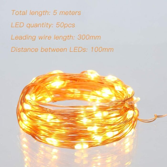 Ariceleo Led Fairy Lights Battery Operated, 1 Pack Mini Battery Powered Copper Wire Starry Fairy Lights for Bedroom, Christmas, Parties, Wedding, Centerpiece, Decoration (5m/16ft Warm White) - Image 3