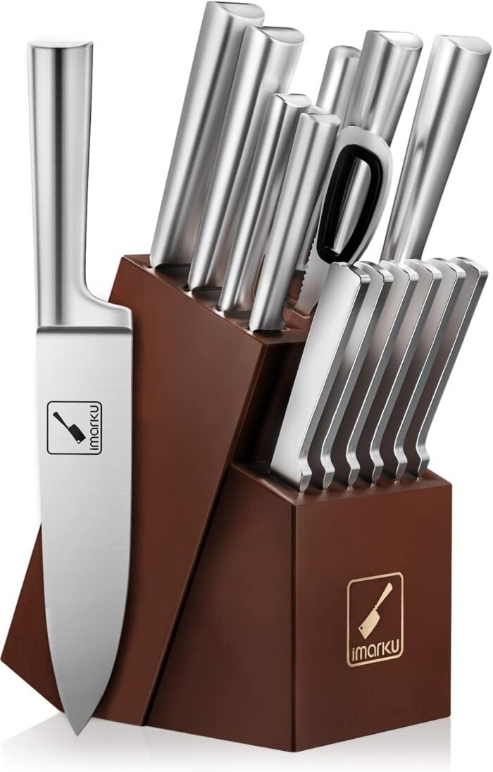 imarku Knife Set - Kitchen Knife Set 15 Pieces Japanese Stainless Steel Knife Block Set with Sharpener - Dishwasher Safe Kitchen Knives - Ultra Sharp Chef Knife Set for Kitchen, Silver - Image 8