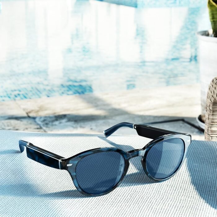 Amazon Echo Frames (3rd Gen) | Smart glasses with Alexa | Round frames in Blue Tortoise with polarized sunglass lenses