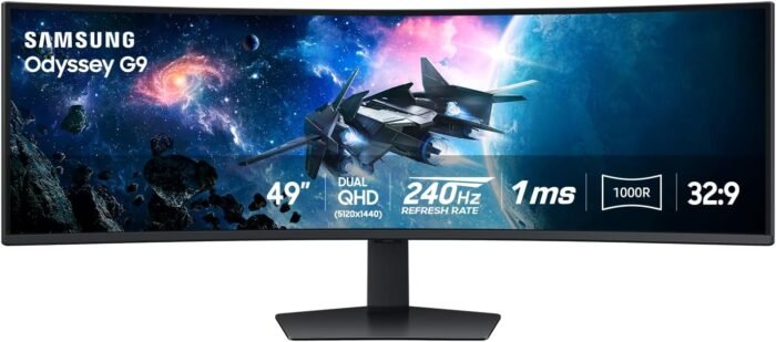 SAMSUNG 49-Inch Odyssey G9 Series DQHD 1000R Curved Gaming Monitor, 1ms(GtG), VESA DisplayHDR 1000, 240Hz, AMD FreeSync Premium Pro, Height Adjustable Stand, LS49CG954ENXZA, 2024